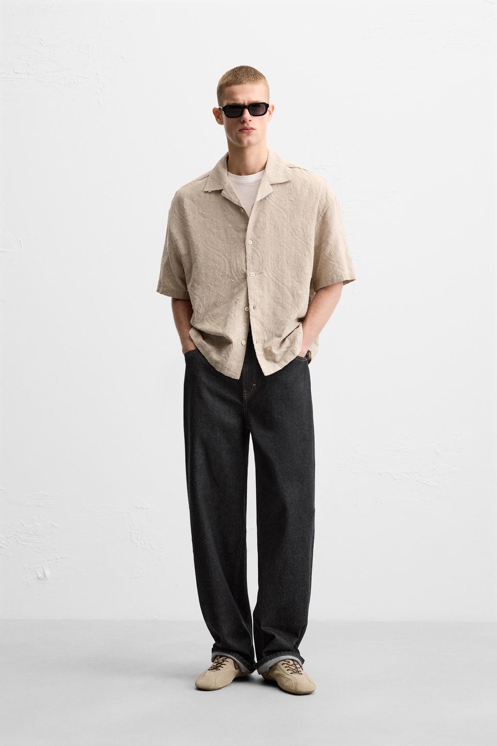 

Геометрическая жаккардовая рубашка ZARA, цвет Taupe grey