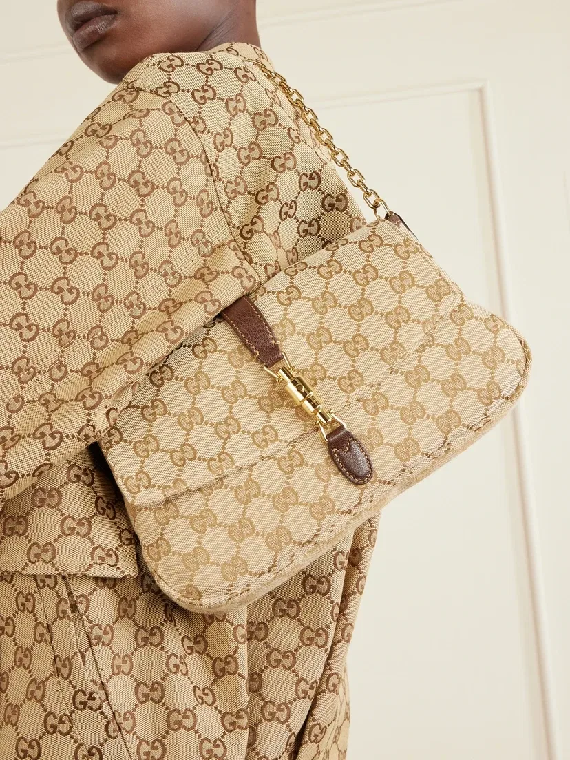 Сумка на плечо Aperitivo из канвы с жаккардовым узором и кожаной отделкой GUCCI, бежевый — фото 2