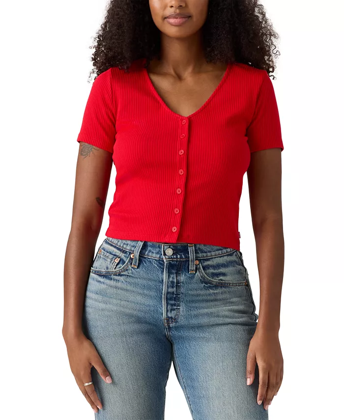 

Женский топ Muse с короткими рукавами и застежкой на пуговицы Levi'S, красный