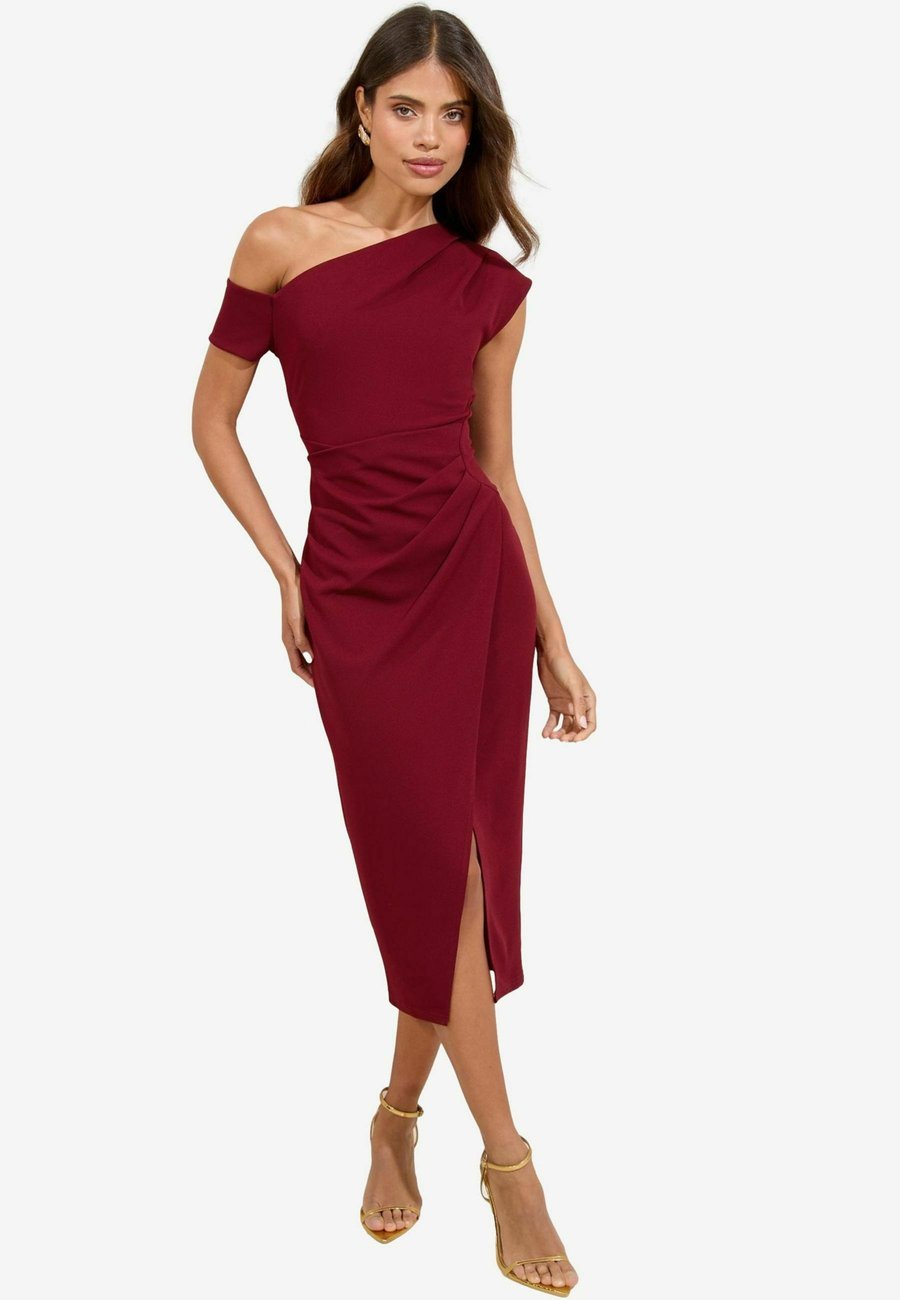 

Платье Lipsy OFF THE SHOULDER GATHERED WAIST MIDI , Burgundy Red/Red