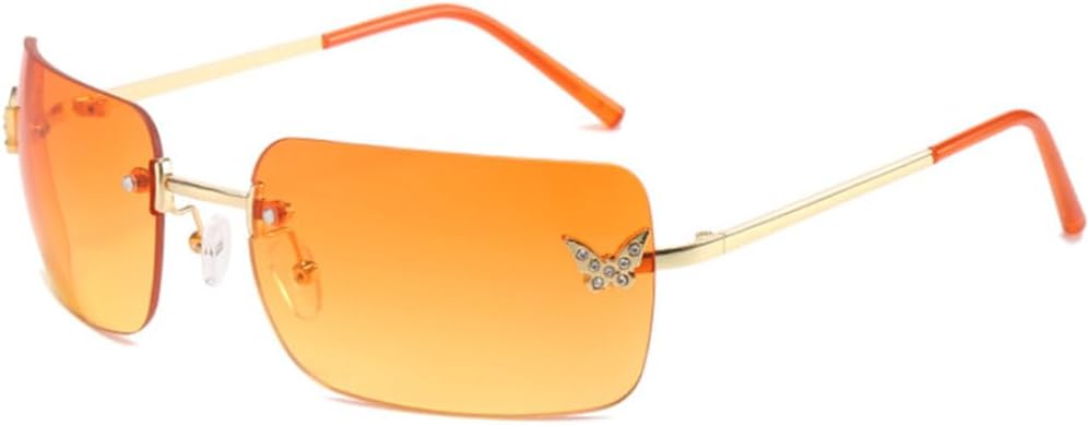 

Женские солнцезащитные очки в панк-стиле без оправы, модные мужские солнцезащитные очки класса люкс с персонализированным бриллиантовым узором в виде бабочки LVTFCO, Gradient Orange