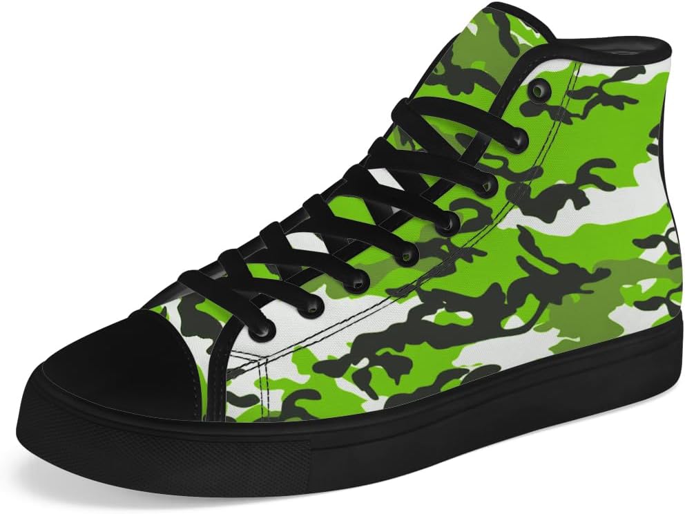 

Мужские и женские высокие кеды из холщовой ткани зеленого камуфляжа, высокие кроссовки с шнуровкой, повседневная обувь, подарок для мужчин и женщин Chebing