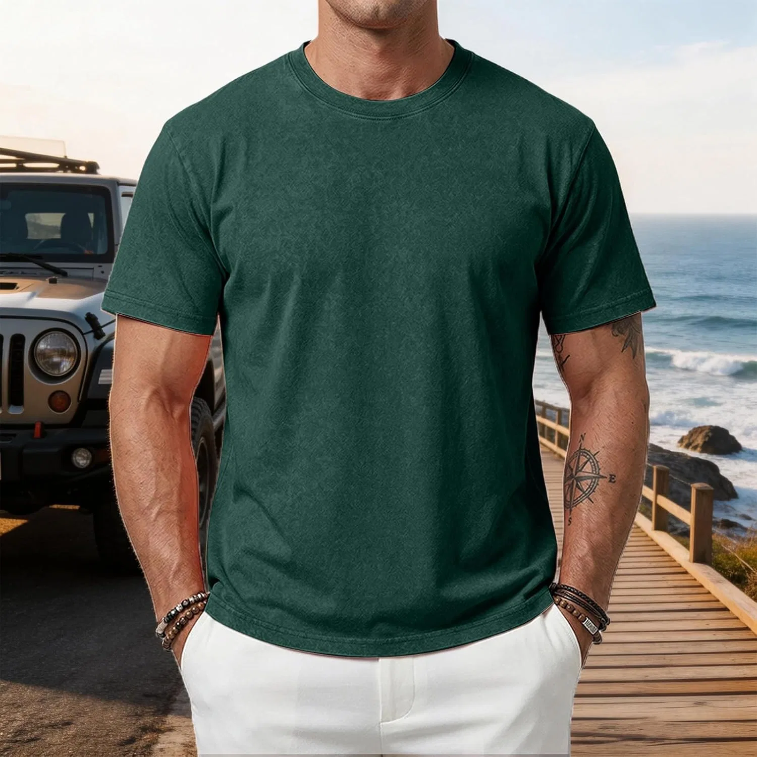 Футболка мужская с коротким рукавом, винтажная, distressed, Cotton/Polyester, 07-dark Green — фото 3