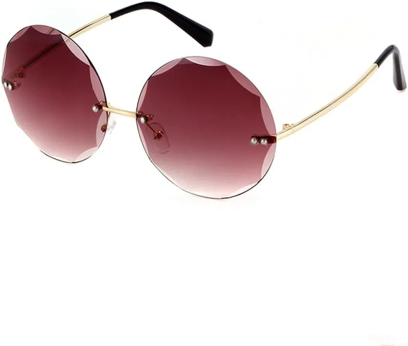 

Круглые солнцезащитные очки без оправы для женщин в стиле ретро с металлической оправой и кристальными вставками, прозрачные, большие по размеру VFDHN, C5