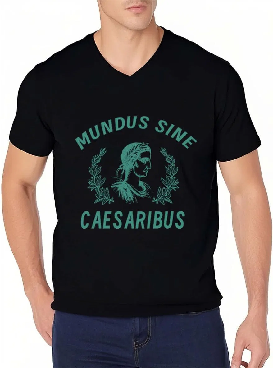 Футболка Mundus Sine Caesaribus, унисекс, с V-образным вырезом, "Мир без Цезарей" — фото 3