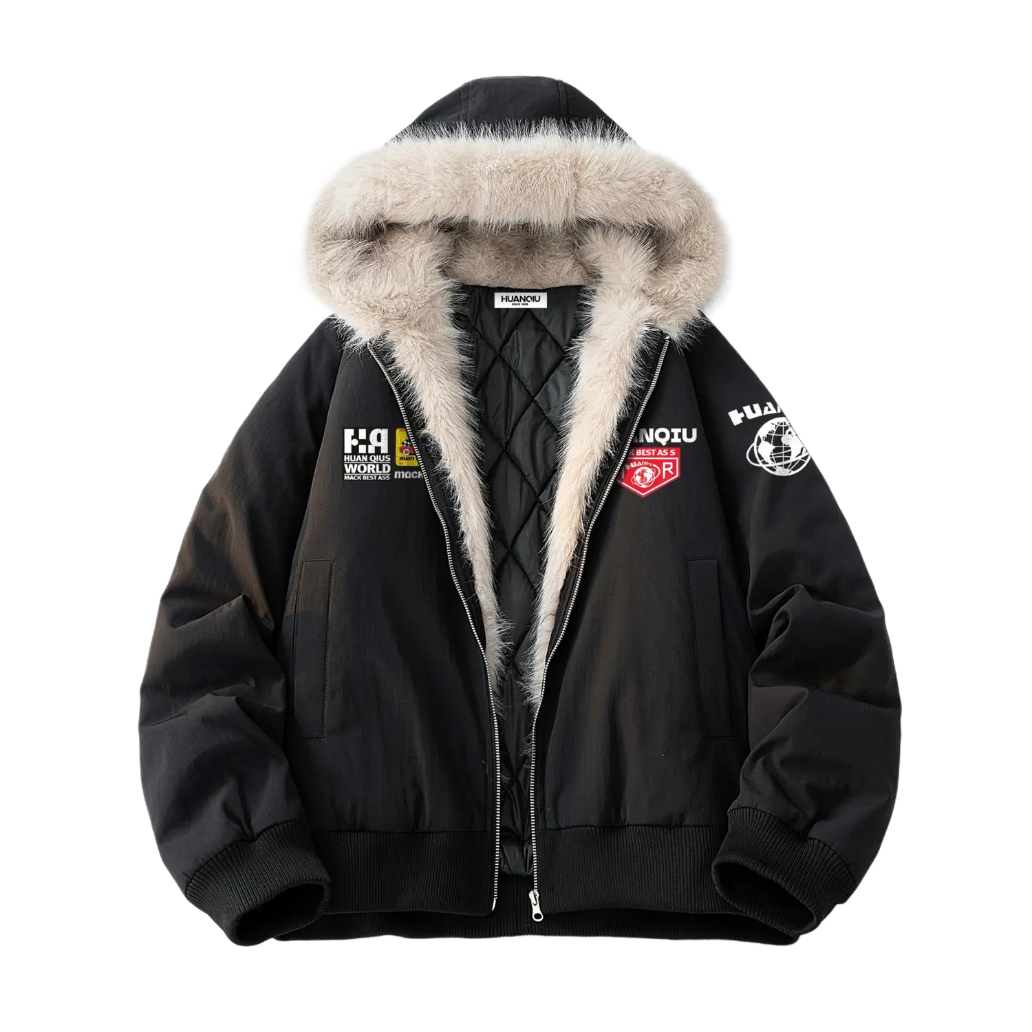 

Пуховик Unisex с меховым воротником утепленный HUANQIU, черный