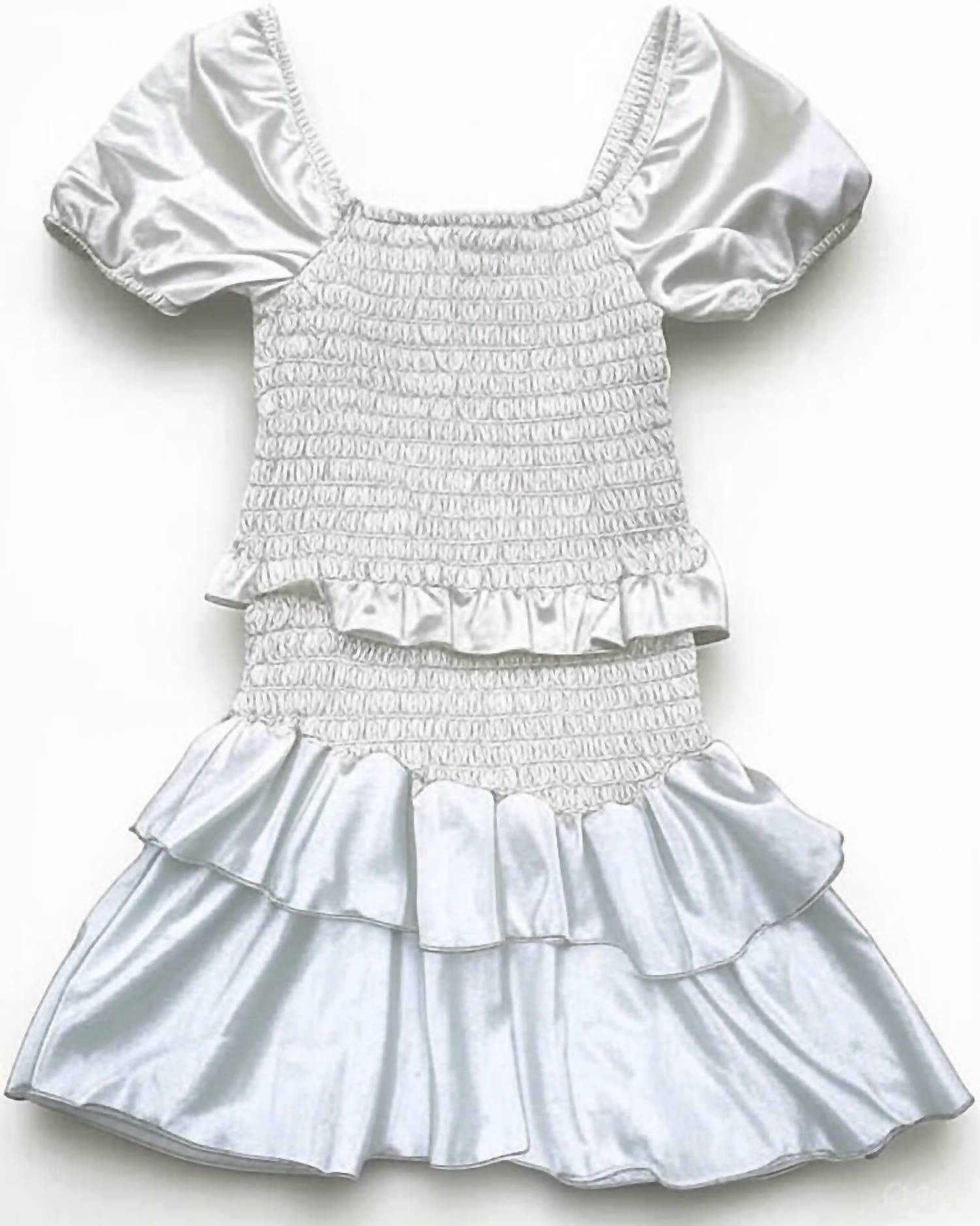 

Детское сатиновое платье со сборкой в белом цвете Cheryl Creations