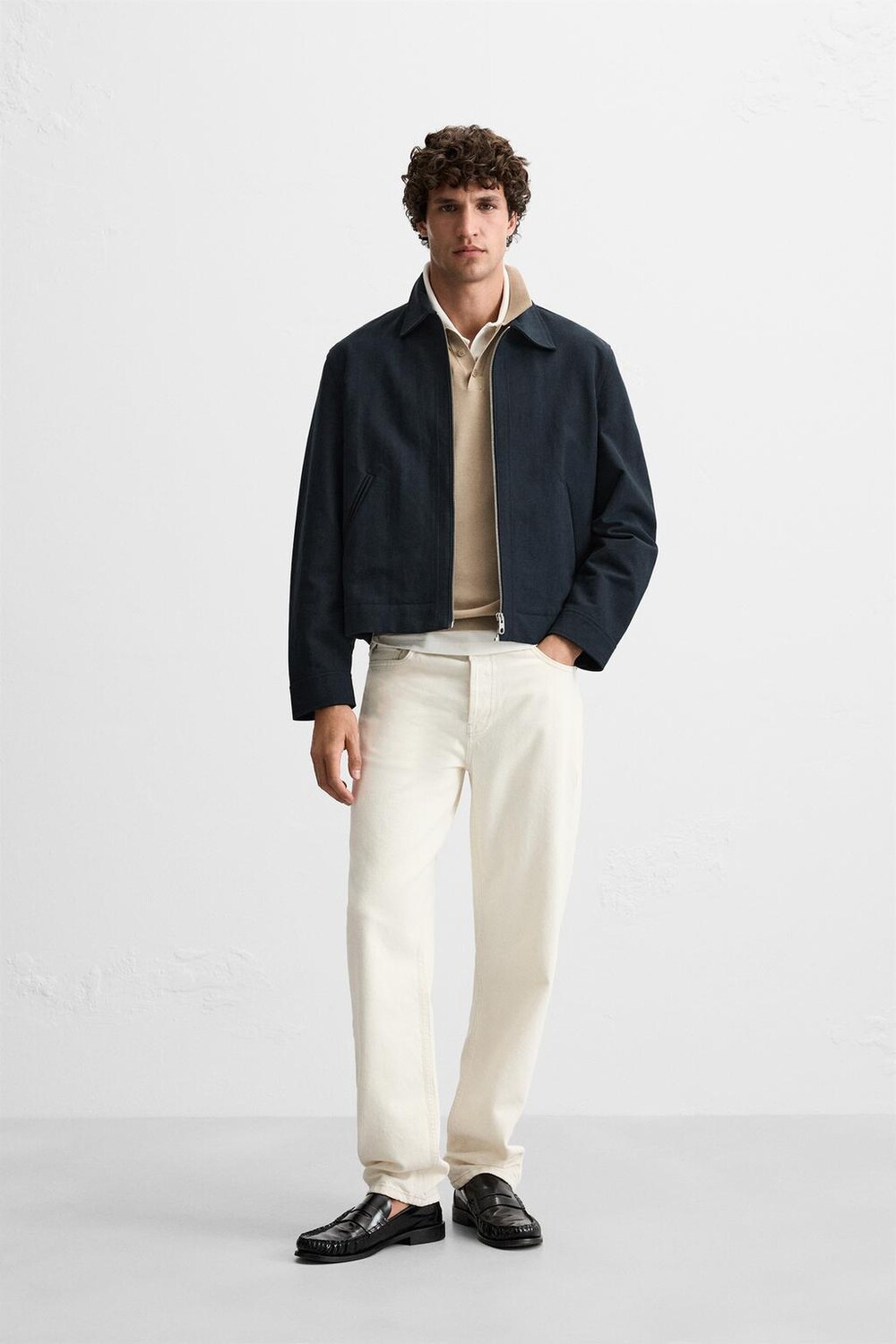 

Укороченная куртка с молнией ZARA, темно-синий