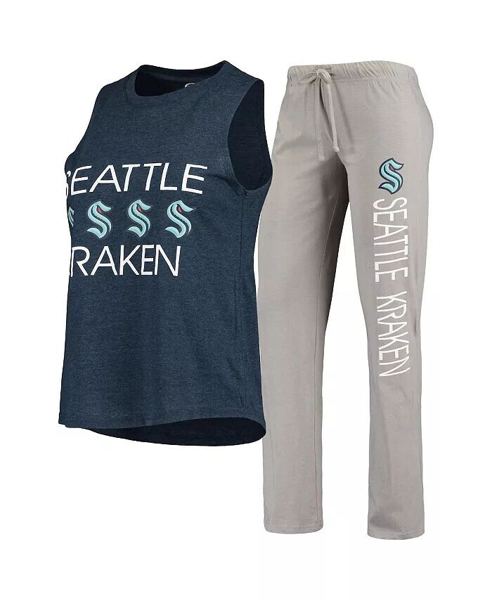 

Женский комплект для сна из майки и брюк Seattle Kraken Meter темно-синего и серого цвета Concepts Sport