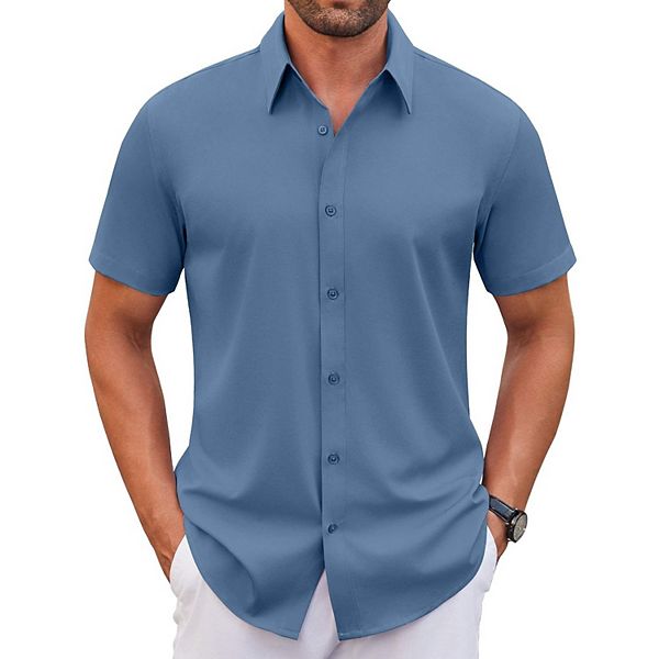 

Мужская рубашка с коротким рукавом, stretch, wrinkle free Coofandy, Greyish Blue