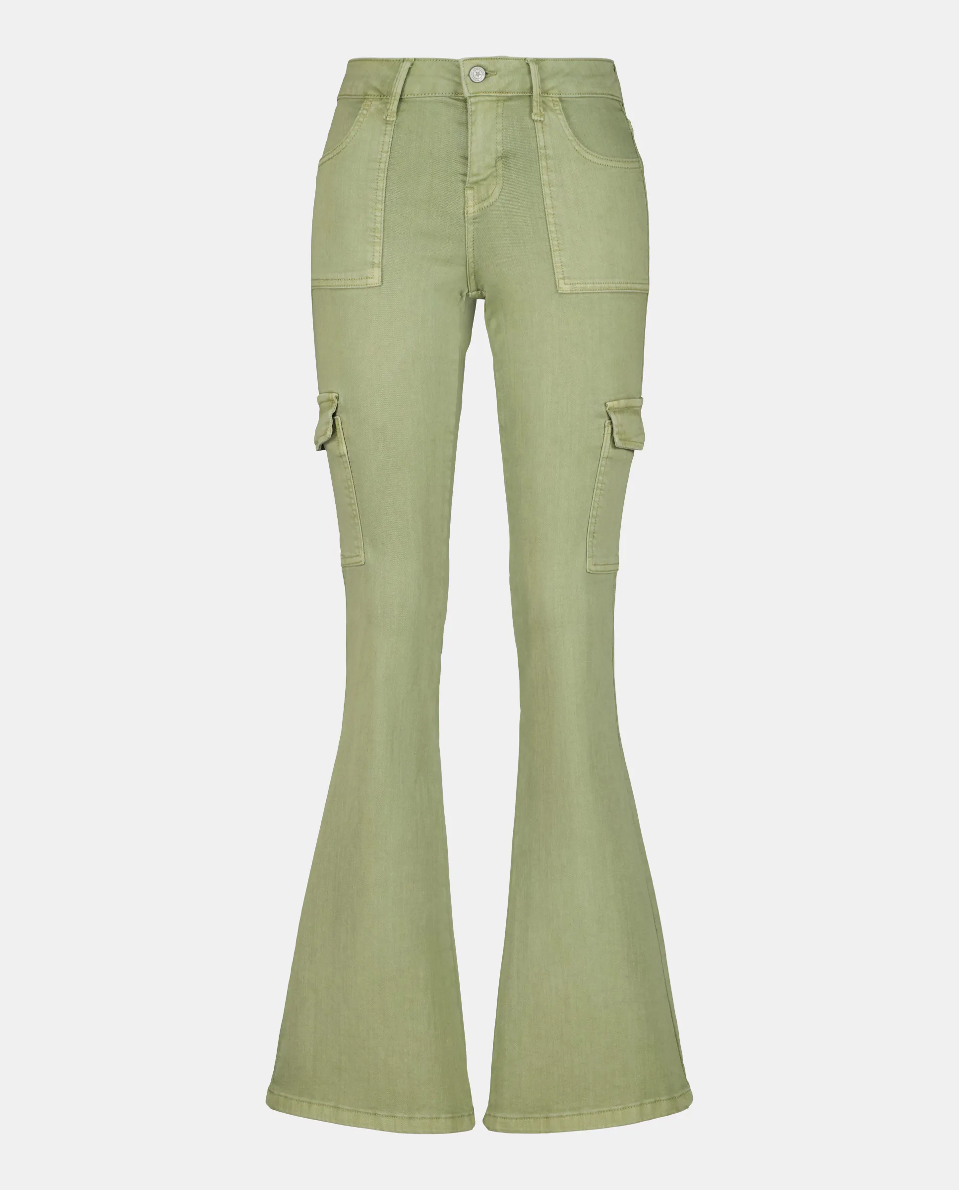 

Женские джинсы-клеш с карманами cargo Green Coast, цвет 580 Musgo