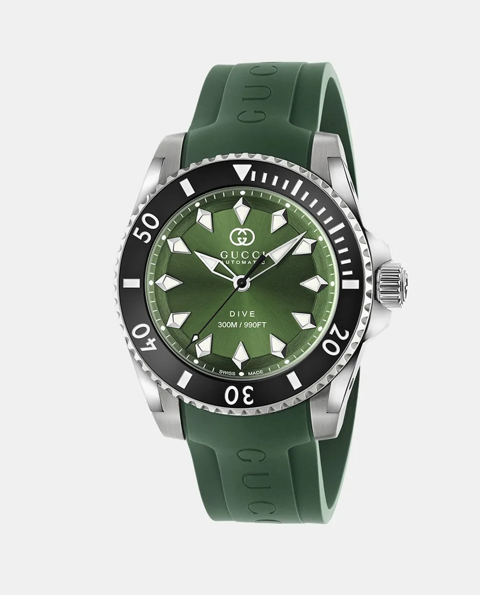 

Dive YA136360 Автоматические зеленые резиновые мужские часы Gucci, зеленый
