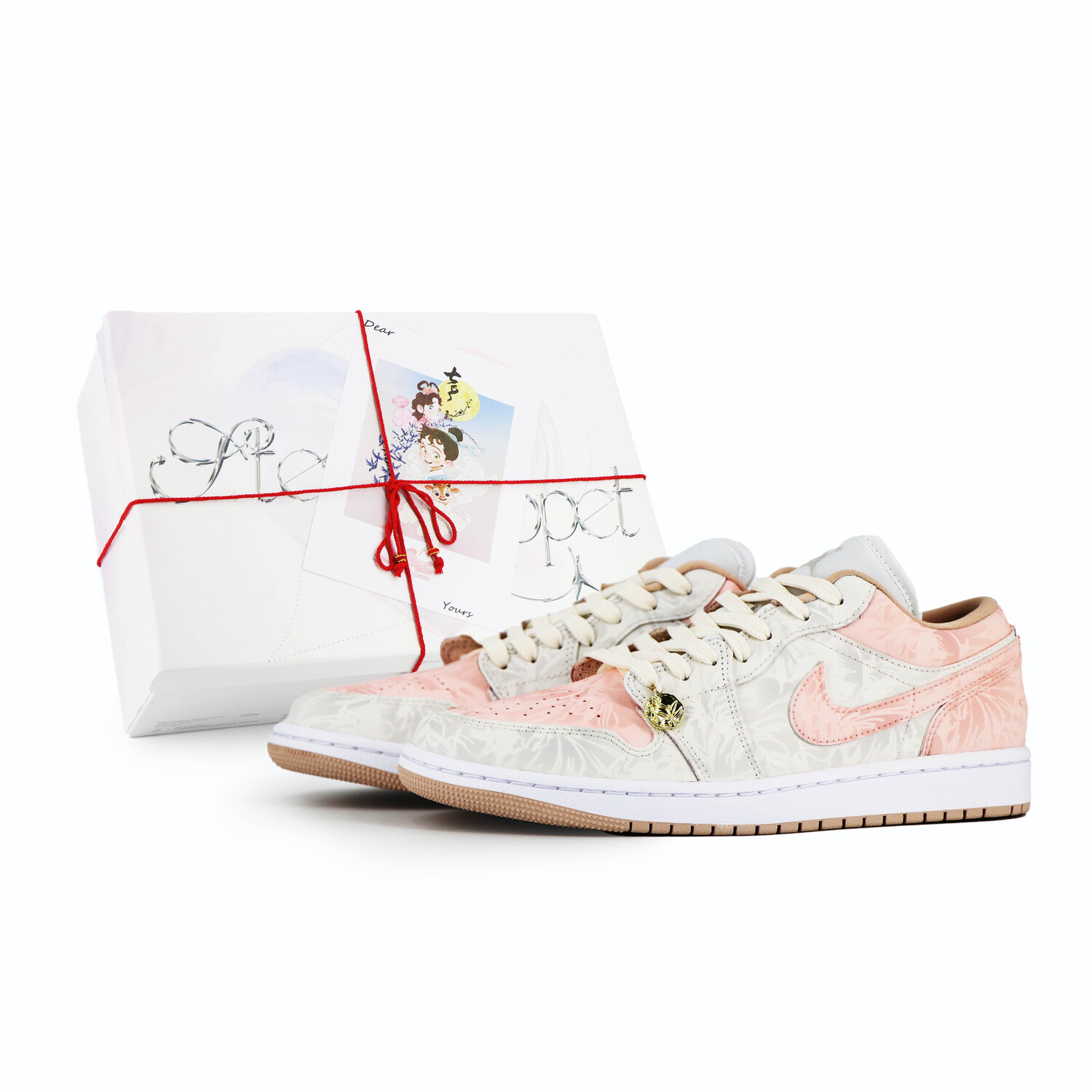 

Кроссовки Air Jordan 1 Vintage Basketball Shoes Unisex Low-top Beige/White/Pink, цвет Falling flower shadow