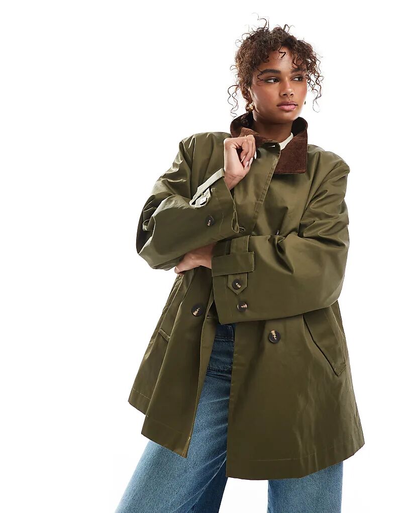 

Вощеный тренчкот ASOS DESIGN со стеганой подкладкой оливкового цвета, Зеленый, Вощеный тренчкот ASOS DESIGN со стеганой подкладкой оливкового цвета