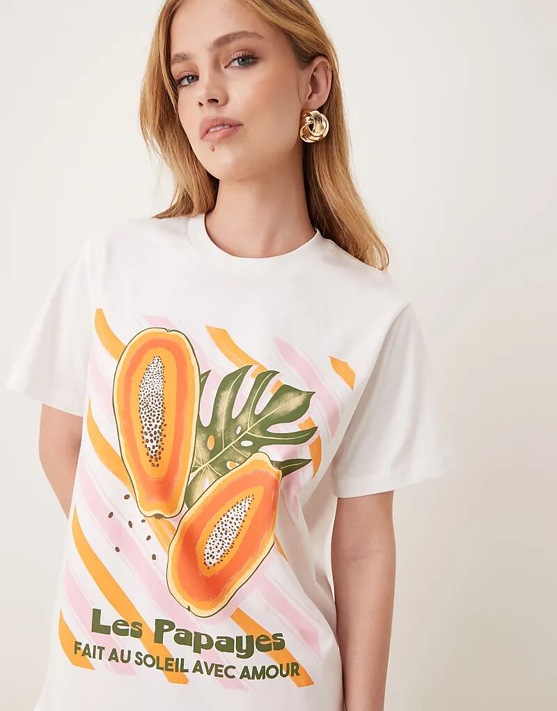 

Футболка ASOS DESIGN классического кроя с изображением плода папайи кремового цвета