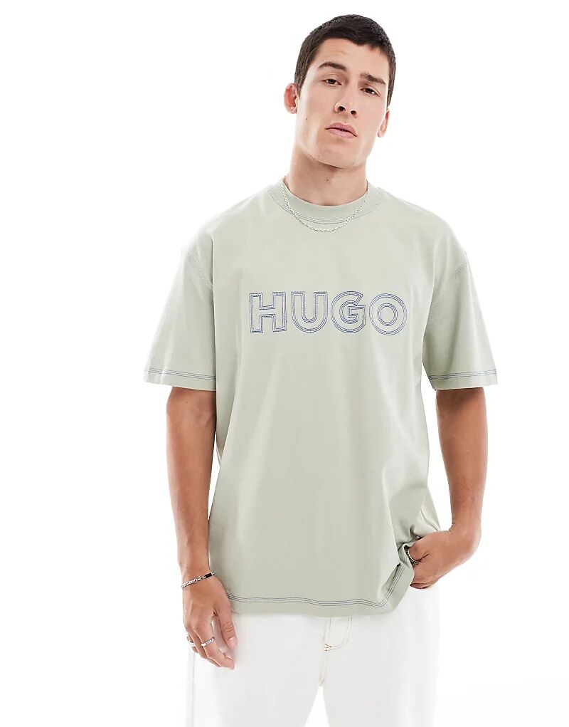 

Футболка HUGO Blue nitlogo oversize светло-зеленого цвета
