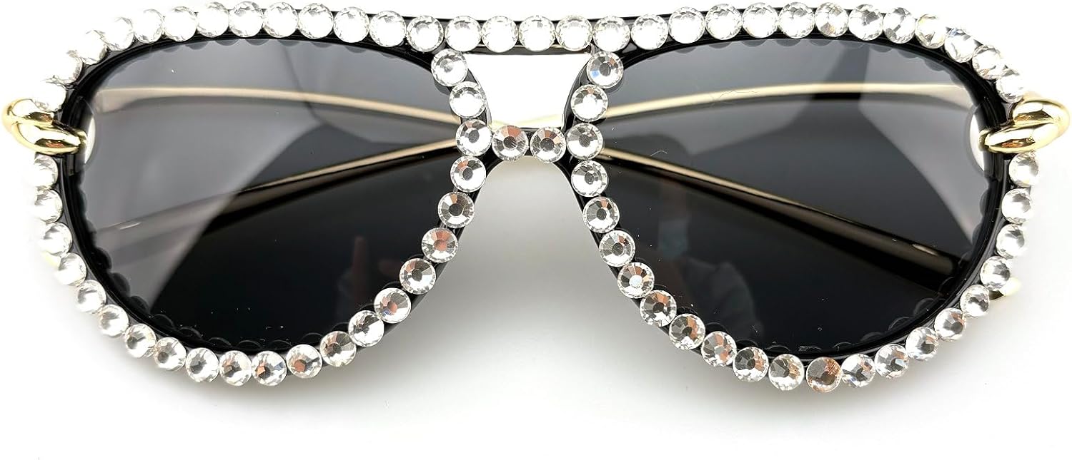 

Модные солнцезащитные очки-пилот для женщин, солнцезащитные очки со стразами, женские блестящие солнцезащитные очки с бриллиантами, ретро-оправа из металла, очки в стиле 70-х mincl, Black