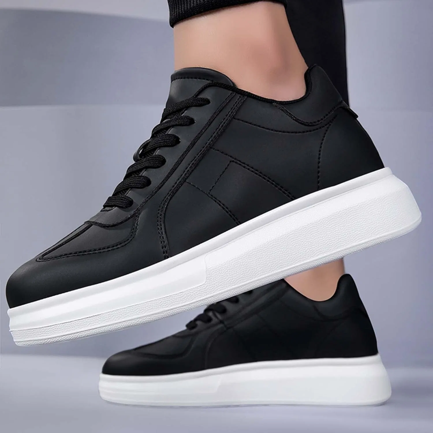 Кроссовки Lässige weiße Sneaker mit Plateau und integrierter Höhenverstellung für gepolsterte Sohle und modernen Alltagslook Generic, Schwarz — фото 4