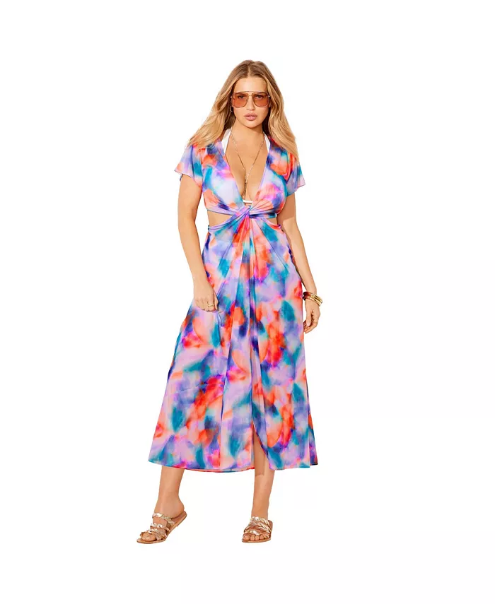 

Женское платье-накидка Twist Front с сетчатыми вырезами Swimsuits for All, мультиколор