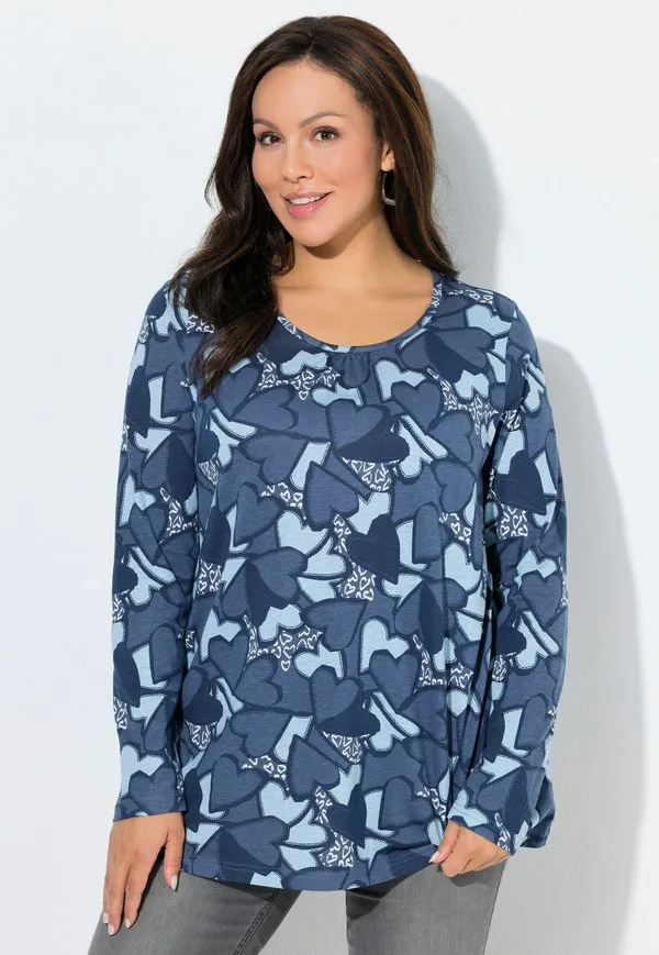 

Футболка с длинными рукавами и принтом в виде сердечек Ulla Popken, Atlantic Blue, Синий, Футболка с длинными рукавами и принтом в виде сердечек Ulla Popken, Atlantic Blue