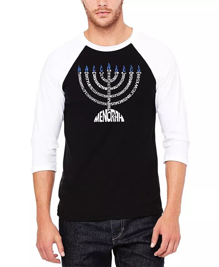 

Футболка мужская Menorah Raglan Baseball Word Art LA Pop Art, черный