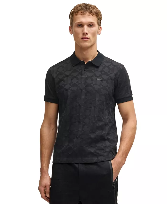

Мужская поло с жаккардовым круглым узором Hugo Boss, черный