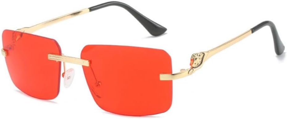 

MUTYNE Безободковые модные женские солнцезащитные очки в стиле ретро, ​​прямоугольные металлические солнцезащитные очки для женщин и мужчин, без оправы, защита от УФ-излучения UV400, Red