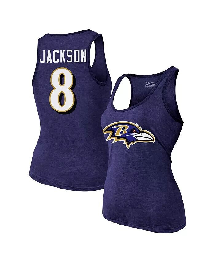 

Женская майка Lamar Jackson Purple Baltimore Ravens с именем и номером из трехкомпонентной смеси Majestic