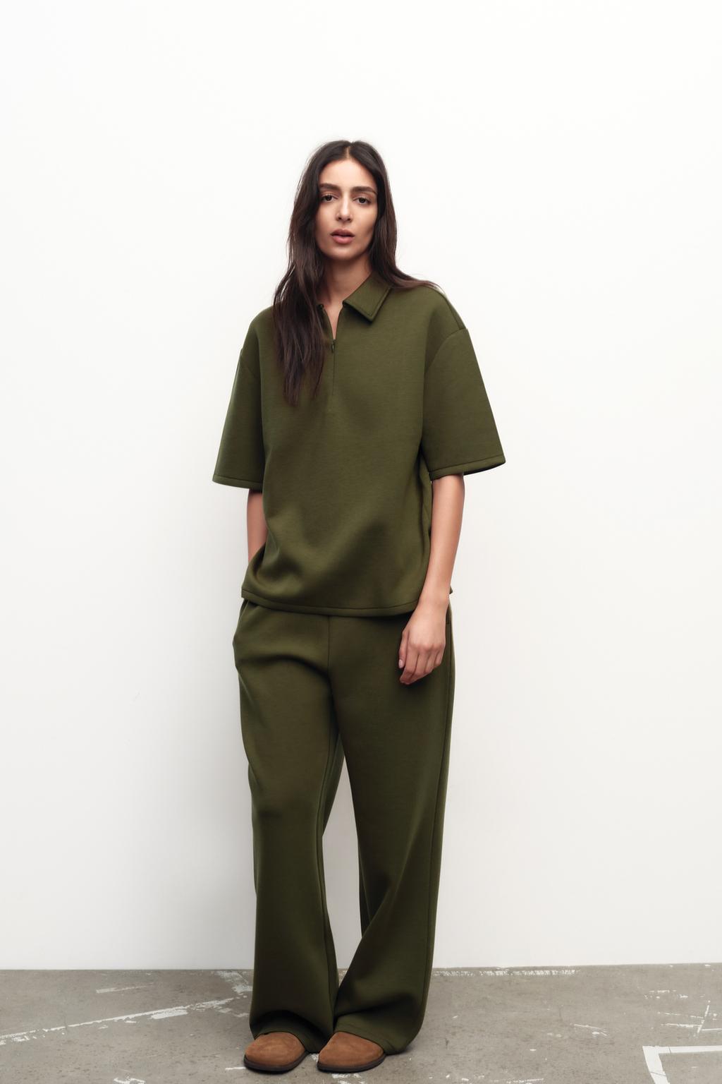 

Струящиеся брюки ZARA, цвет Dark khaki