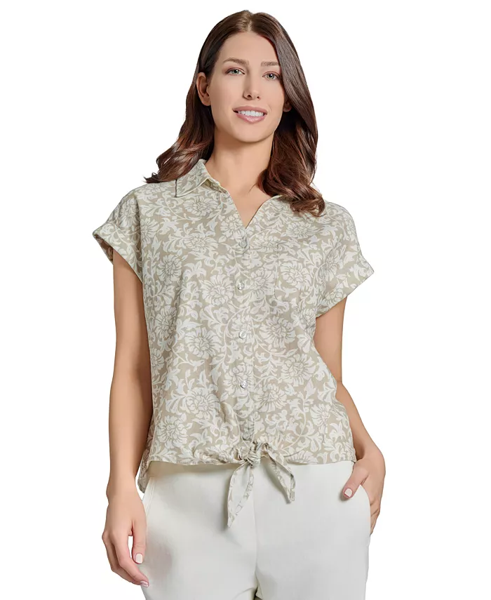 

Женская блузка с принтом и завязками спереди из смесовой ткани Jones New York, коричневый/бежевый