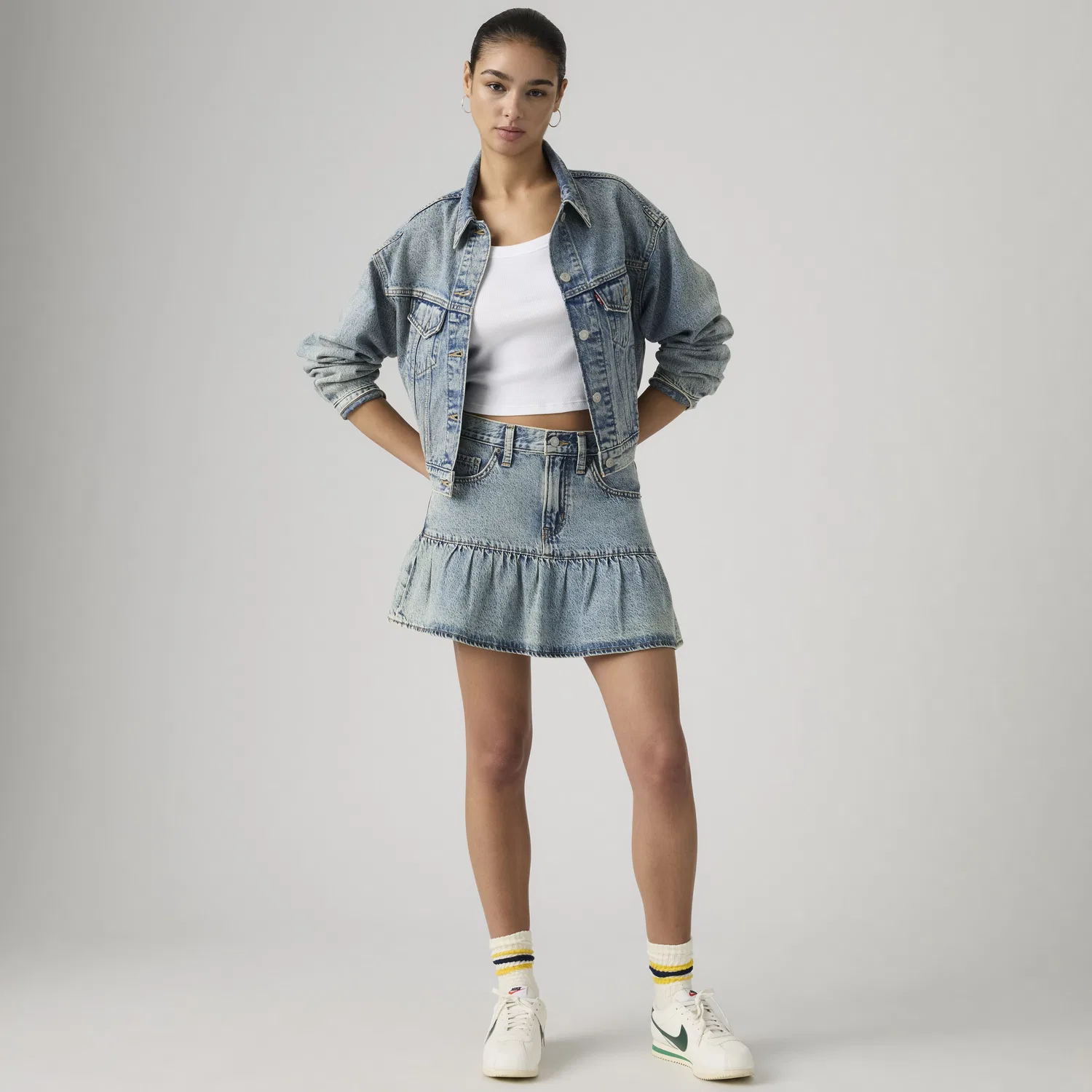Легкая мини-юбка с оборками Levi's, Medium Wash