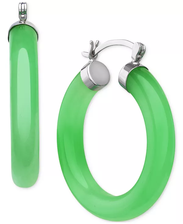 

Маленькие серьги-кольца из полированного окрашенного зеленого нефрита, стерлинговое серебро, 1 дюйм Macy'S, jade