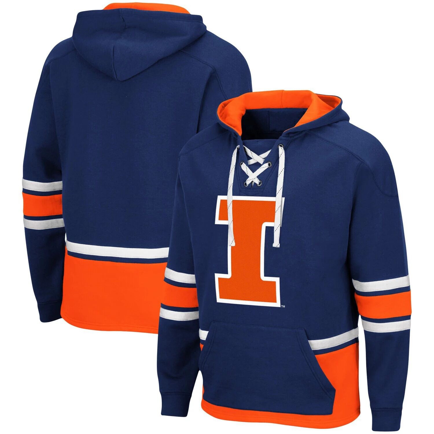 

Мужской темно-синий пуловер с капюшоном Illinois Fighting Illini на шнуровке 3.0 Colosseum