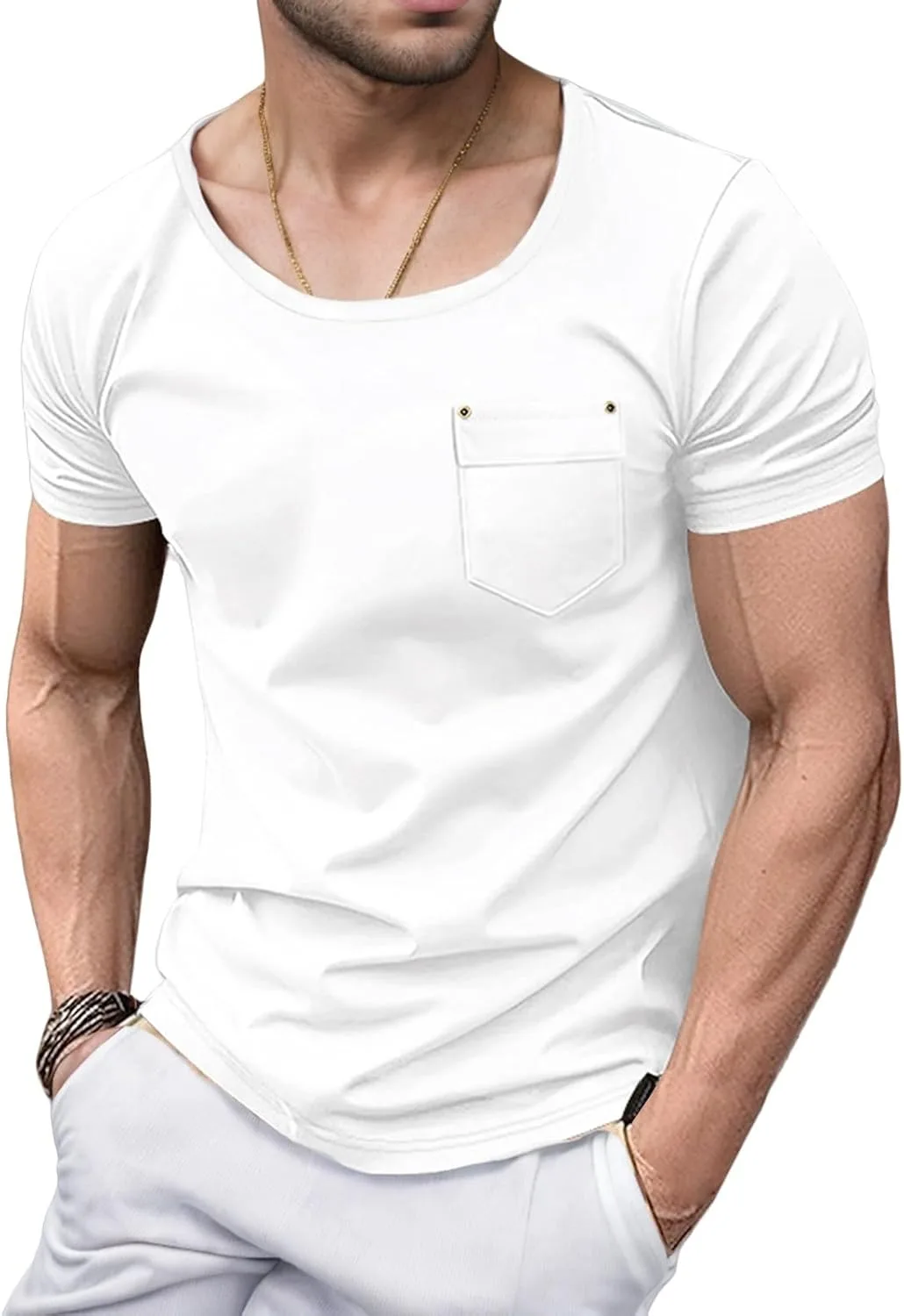 

Мужская футболка Henley с коротким рукавом и карманом XDFVC