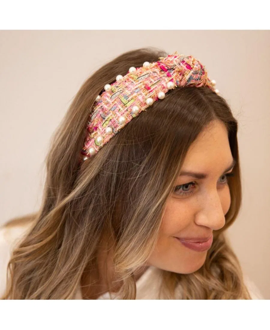 Женская жемчужная повязка на голову It Girl - розовая Headbands Of Hope — фото 2
