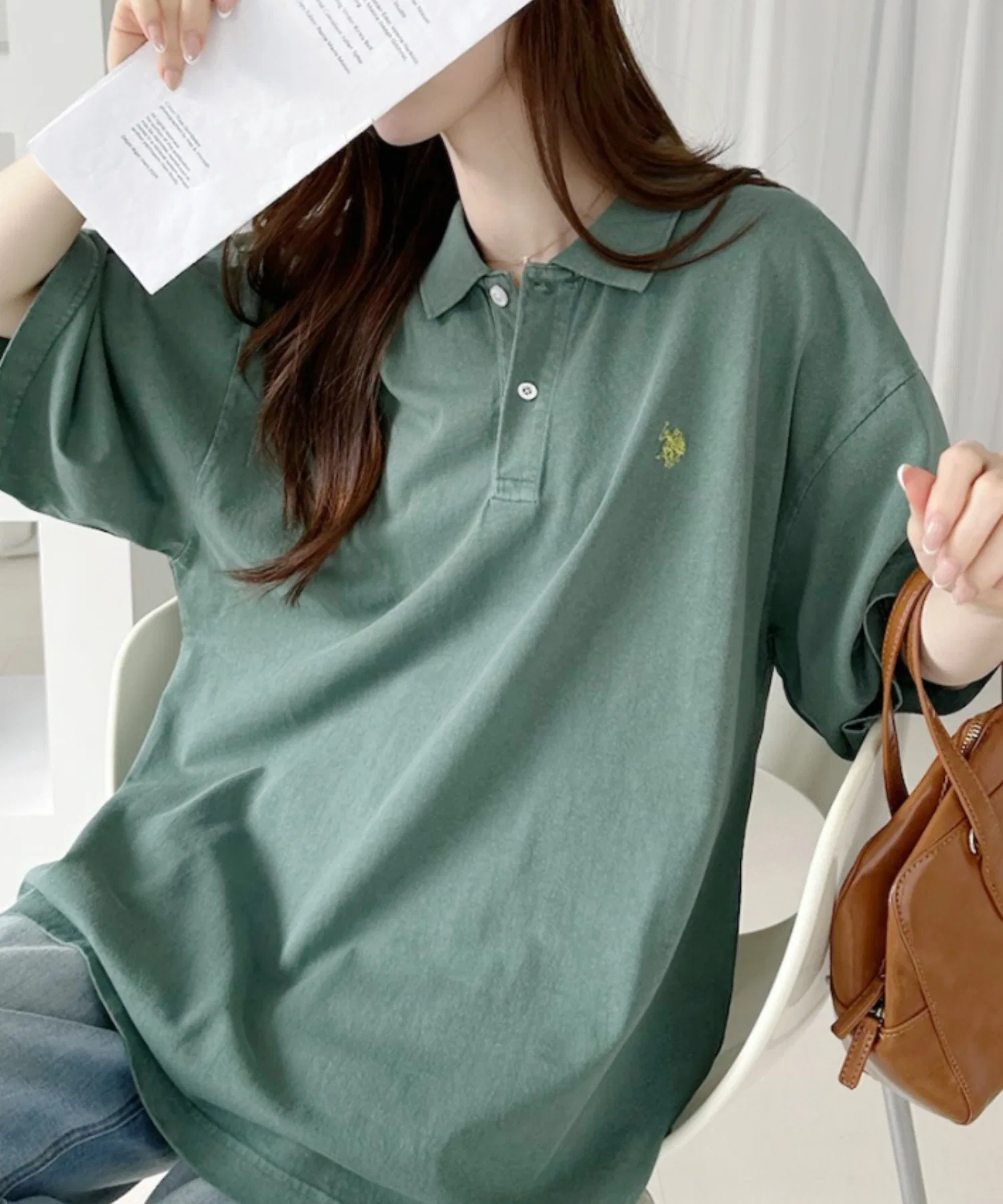 Ада. Эксклюзив // US POLO ASSN Пигментная рубашка поло оверсайз