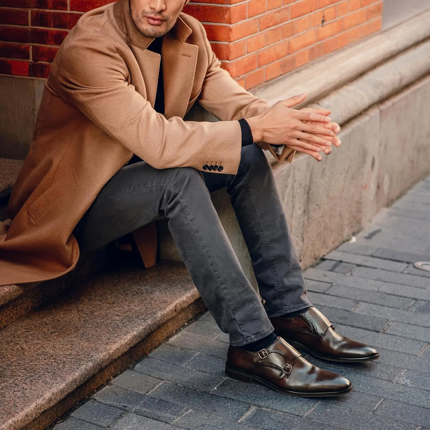Лоферы мужские кожаные BEAU TODAY, модель Double Monk Strap, цвет Coffee — фото 2