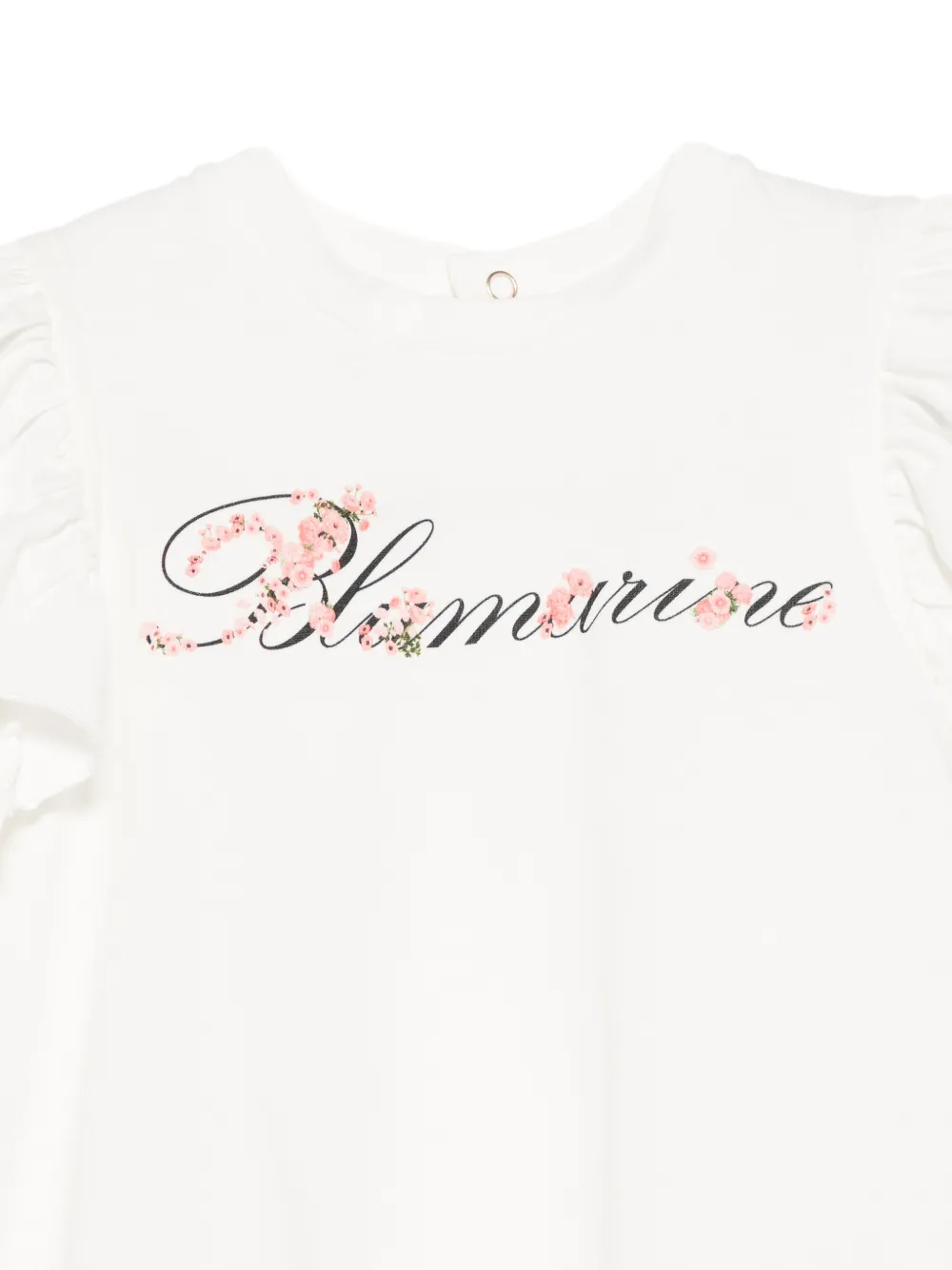 Топ с оборками на рукавах и принтом-логотипом Miss Blumarine, бежевый — фото 3