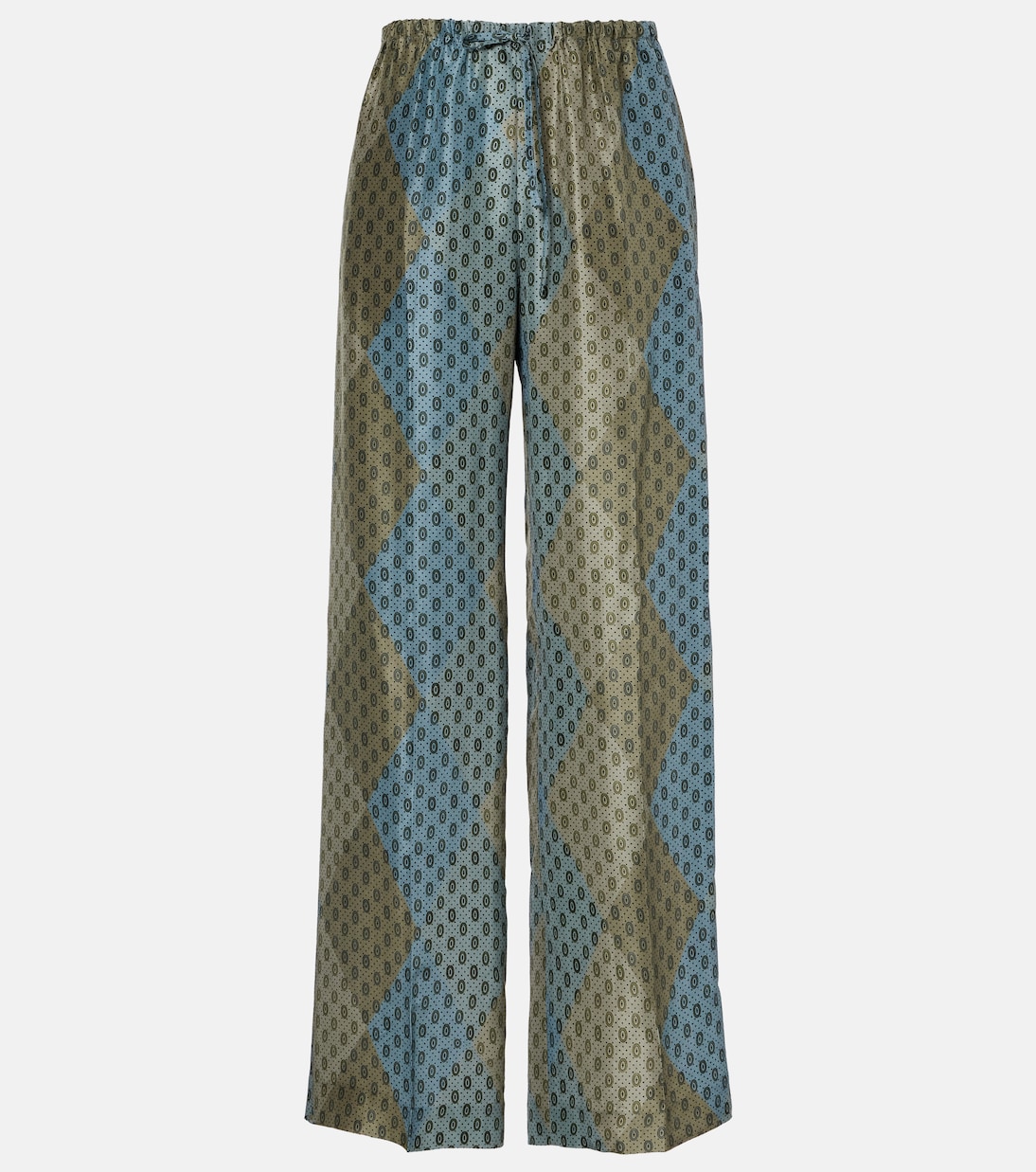 

Прямые брюки из шелкового атласа с принтом Dries Van Noten, Stone