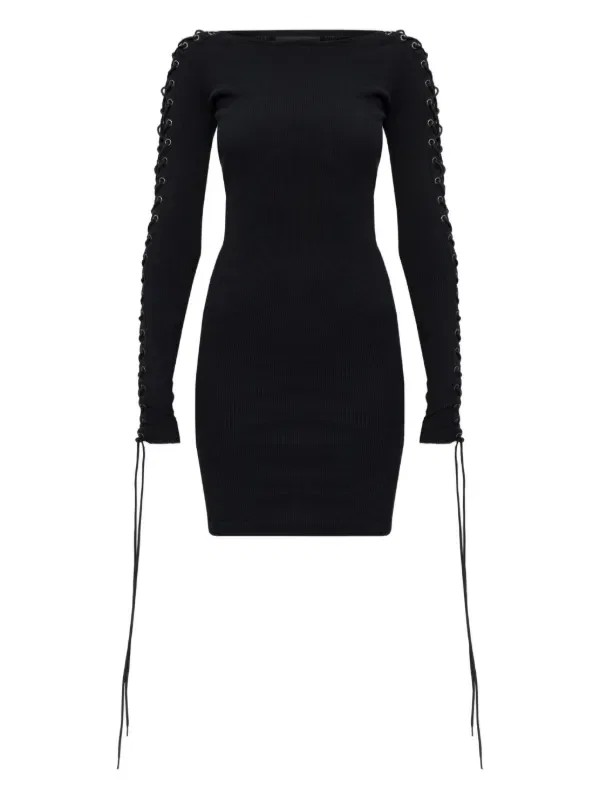 Платье в рубчик со шнуровкой Balenciaga, черный