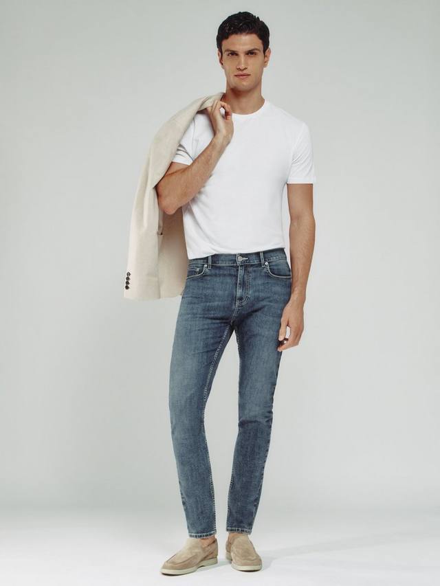 

Брюки Bleaker Slim Fit из потертого денима Reiss, Washed Indigo