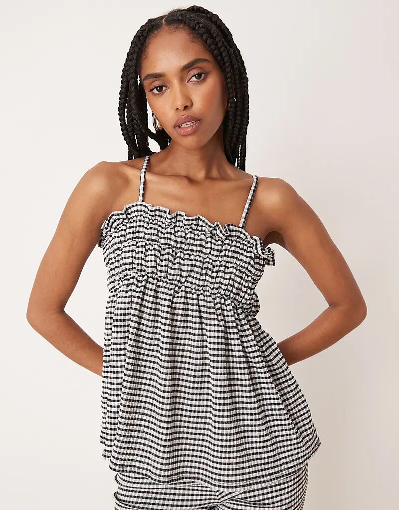 

Топ ASOS DESIGN на бретелях с оборкой в однотонную клетку виши — часть комплекта