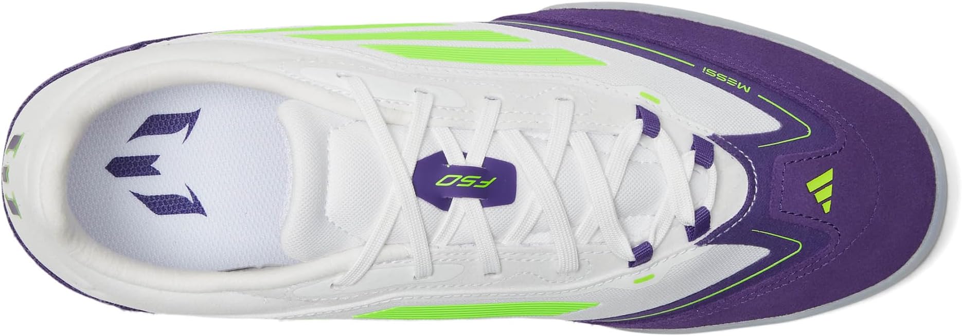 Кроссовки adidas F50 Freestyle 24 Messi Indoor Soccer Cleats, цвет White/Lucid Lemon/Unity Purple — фото 2