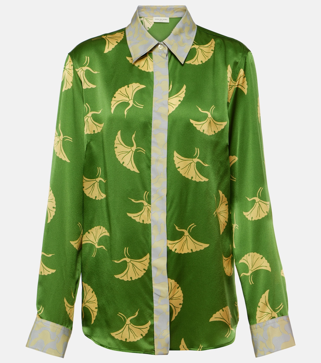 

Рубашка из смесового шелкового атласа с принтом Dries Van Noten, зеленый