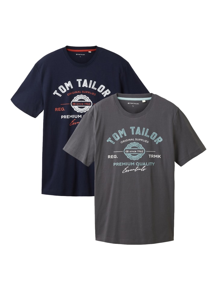 

Tom Tailor Комплект из двух футболок с коротким рукавом и логотипом, сине-серого цвета, Серый, Tom Tailor Комплект из двух футболок с коротким рукавом и логотипом, сине-серого цвета