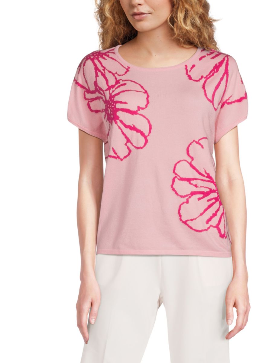 

Топ с цветочным принтом и удлиненными рукавами Tahari, розовый