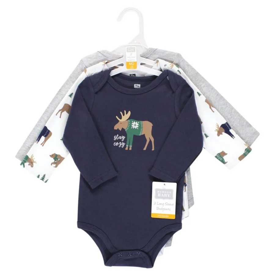 Хлопковые боди с длинными рукавами, комплект из 3 штук Hudson Baby, Moose Bear Sweater — фото 3