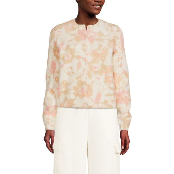 

Женский тонкий кардиган с ресничками Lands' End, цвет ivory floral