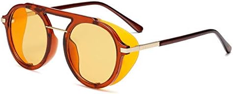 

Солнцезащитные очки в стиле стимпанк для мужчин и женщин, модные круглые солнцезащитные очки для женщин, винтажные панк-очки с защитой от ультрафиолета UV400 MTZJH, C6 Black-yellow