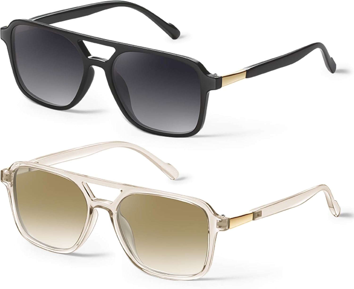 

Солнцезащитные очки GRFISIA в стиле ретро «Авиатор» для женщин и мужчин, квадратная оправа, прямоугольная форма, модные солнцезащитные очки, 2pcs Black/Gray+light Brown/Brown